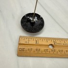 Antique Victorian Black Glass Hatpin Silver Tone Floral Medallion 1 25 Inch Head