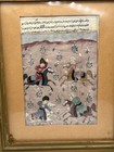 Antique Persian Illuminated Manuscript Page Horsemen Playing Polo Framed 12x10   