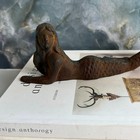 Cast Iron Mermaid Statue Siren Figurine Shelf Laying 9    Long Green Vintage