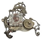 Antique Brass Footed Glass Inkwell Holder Desk Top 7  X 5 1 2 