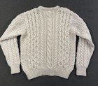 Vintage 80s Shamrock Hand Knit Fisherman Aran Cable Knit Cream Wool Sweater