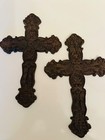 Set Of 2 Rustic Cast Iron Wall Crosses Brown Farmhouse Decor Heavy Ornate Scroll