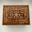 Vintage Inlaid Wood Burl Birdseye Jewelry Trinket Music Box Floral Inlay Dresser
