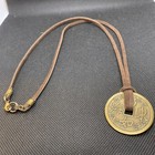 Chinese Coin Pendant Feng Shui Charm Good Luck  Fortune On Brown Suede Cord 