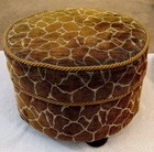 Round Upholstered Ottoman Footstool Brown Giraffe Pattern Accent Stool