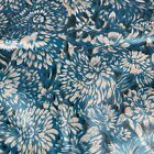 Vintage Vinyl Fabric Upholstery Blue Silver Mcm Turquoise Atomic Floral 38 x35 