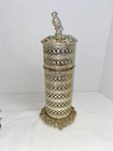 Vintage Cherub Vanity Hair Comb   Lipstick Holder Silvertone Filigree Stones Set