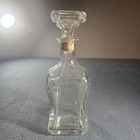 Vintage Glass Barware Whiskey Decanter Pinched Square Liquor Bottle With Stopper