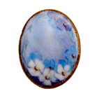 Antique Porcelain Button 19th Century Blue Purple White Flowers Gold Trim 1 3 8