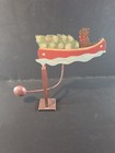Vintage Balancing Toy Pendulum Painted Metal Dog In A Boat With Christmas Tree