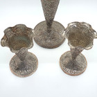 Set Of 3 Antique Indian Silver Plated Vases Floral Design