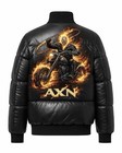 Axn Black Men s Puffer Jacket Motorcycle Embroidery Full Zip Collared Size 30