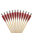 12pcs Handmade 33  Traditional Wooden Arrows Red Shield Feather Recurve Longbow