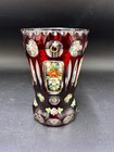Antique Vintage Bohemian Ruby Red Cut To Clear Enameled Glass Vase Or Tumbler 5   