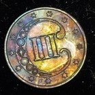 1852 3 Cent Silver Trime 3c High Grade Unc bu Heavily Rainbow Toned