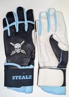 Youth Large Batting Gloves Navy Blue  Light Blue  White Leather Double Cuff