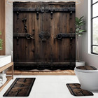 4 Pcs Vintage Wooden Door Shower Curtain Set With Non-slip Rugs  Toilet