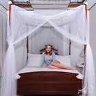 Four Corner Post Decorative Bed Net Canopy Set White Full queen king Size