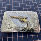 Vintage Western Six Shooter Revolver Pistol American Cowboy Belt Buckle Usa Made