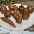 Vintage Mid Century Modern Hand Carved Wood Fruit 8 Pc Lot Free Standing Decor  
