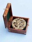 5  Brass Compass Sundial With Wooden Box Gift Vintage Style
