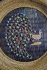 Vintage Rattan Peacock Wall Art Hanging Woven 13 5    Purple Blue Teal Blue Boho