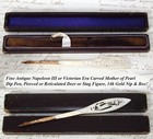 Antique Victorian Carved Mother Of Pearl Dip Pen  Deer Stag Figure  14k Gold Nib
