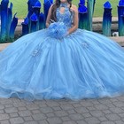 Bahama Blue Quinceanera Dress Princess Ball Gown Sweet 16 W  Bouquet Size 4