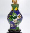 Vintage Miniature Chinese Enamel Cloisonn   Dollhouse Vase On Stand