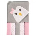 Baby Girl Hooded Towel Bath Set W  5 Washcloths Penguin Design Soft Cotton New