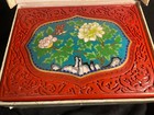 Antique Chinese Deeply Carved Red Cinnabar Box With Flower Motif   Cloisonn   Lid