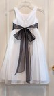 Organza Flower Girl Dress  White black Ribbon peticoat  Size 6  