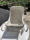White Wicker Doll Stroller Buggy Pram Antique Ratan With Moving Wheels