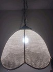 Vintage Mid Century Modern Ivory Rattan Wicker Hanging Swag Lamp Light  16 5  