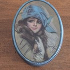 Vtg Harrison Fisher Tindeco Oval Shaped Metal Tin The Winter Girl 4 5  X 3 5 