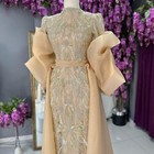 Champagne Organza Evening Party Dress Woman s Beaded Mermaid Long Robe De Soir  e