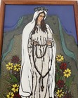 Vintage Christian Virgin Mary Tile Plaque Picture    virgen Del Casas    Signed Vega