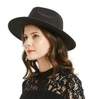 Women Or Men Woolen Felt Fedora Hat Vintage Widet Brim Crushable Medium Black