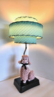 Vintage 1950s Pink Ceramic Poodle Lamp 3 Tier Plastic Shade Mid Century Modern