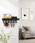 Magnetic Wall Key Holder With Mail Shelf Wooden Entryway Key Rack Black Hooks