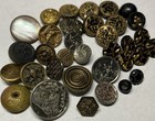 Lot Of 34 Antique Victorian Buttons Metal   Black Glass Gold Lustre Figural