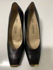 St  John Vintage Black Leather Shoes High Heel Pumps Gold Accent Square Toe 4 5