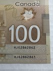  2  Consecutive 2011 Canada  100 Dollars Repeater Serial   Hje 2862862 2862861