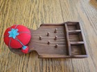 Vintage Miniature Cobbler Bench Sewing Thread Holder With Tomato Pin Cushion