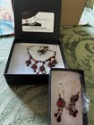 Red purple Crystal Necklace   Dangle Earrings Jewelry Set  Gold Tone
