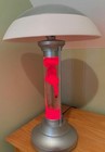 Vtg Lava World Lamp E40250 Atomic Ufo Saucer Shade Brushed Metal Base Red clear