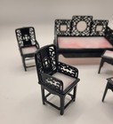 Vintage Hong Kong Miniature Chinese Furniture Set Black Plastic Faux Jade