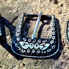 Nos Vintage 80s Western Belt Buckle Set  3 Pcs  Black Silver Retro Cowboy Style