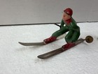 Vintage Barclay Lead Skier With Metal Skis And Ski Poles 1940 Red Green Lot Of 2
