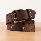 Men s Rustic Full Grain Leather Belt With Double Prong Buckle And X Stitch